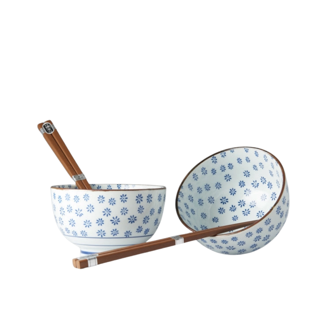 White With Blue Snowflake Bowls - 2 Piece Set