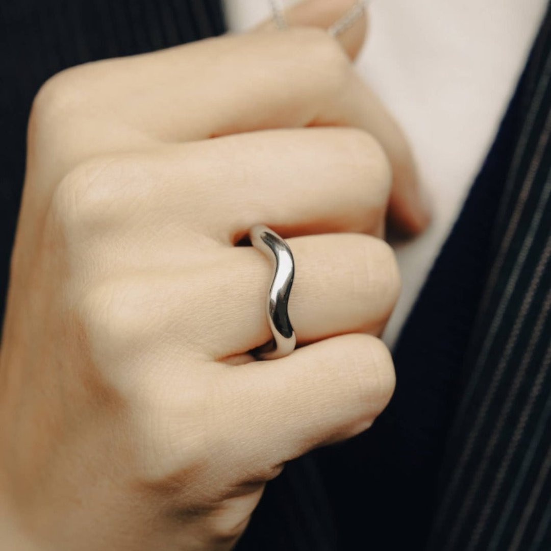 Silver Irregular Band Ring, Waterproof