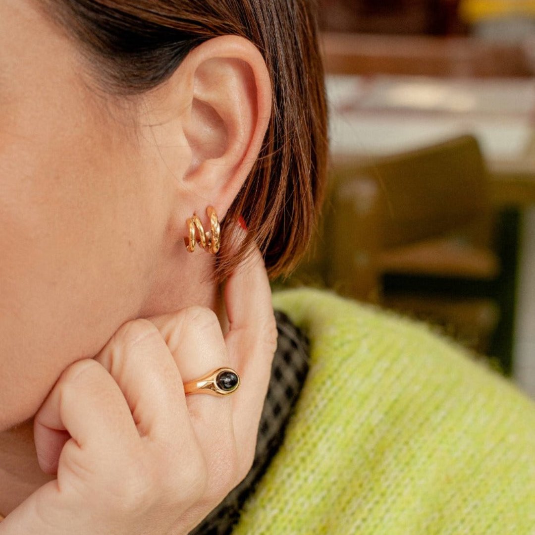Gold Double Layer Huggie Hoop Earrings, Waterproof