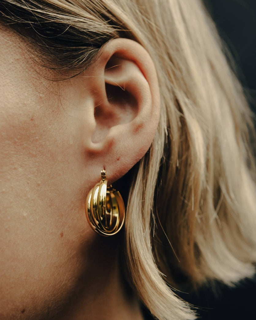 Gold Triple Entwine Hoop Earrings, Waterproof
