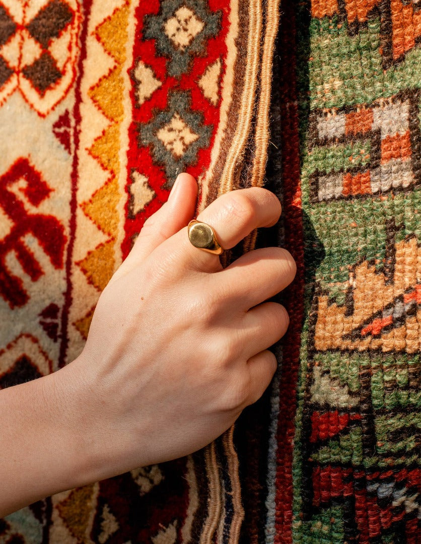 Gold Round Signet Ring, Waterproof