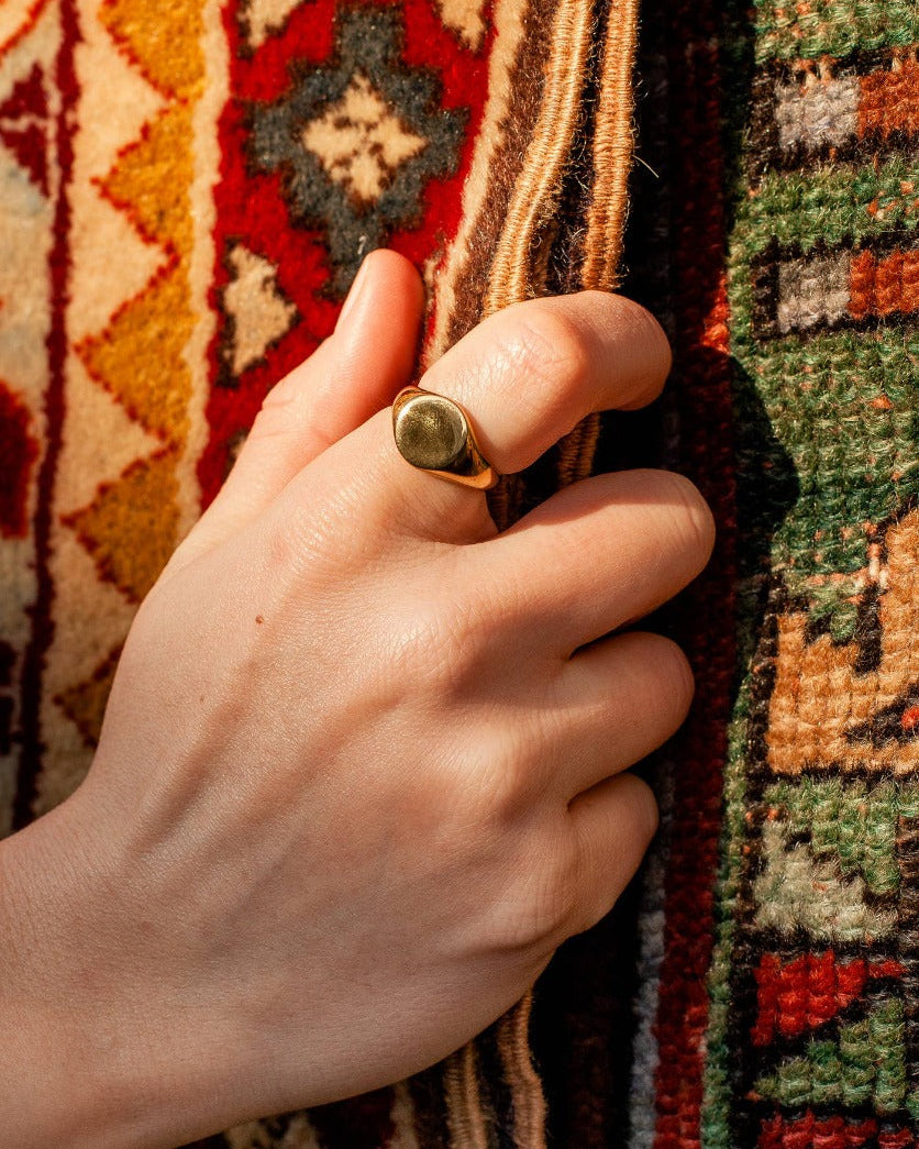 Gold Round Signet Ring, Waterproof