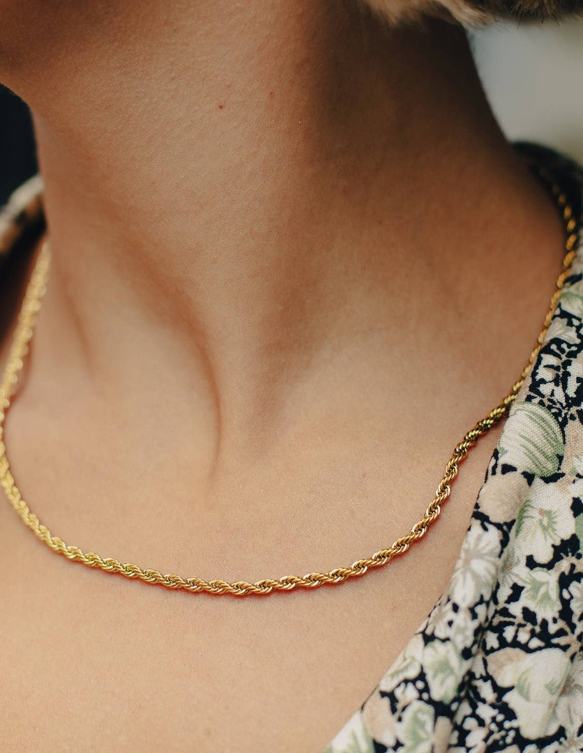 Gold Rope Twist Chain Necklace - Waterproof