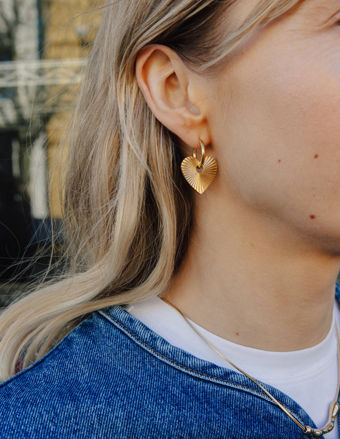 Gold Heart Drop Earrings, Waterproof