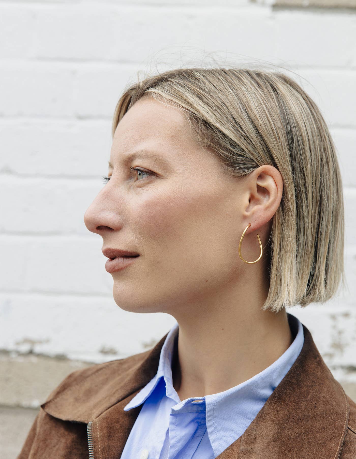 Gold Oval Fluid Hoop Earrings, Waterproof