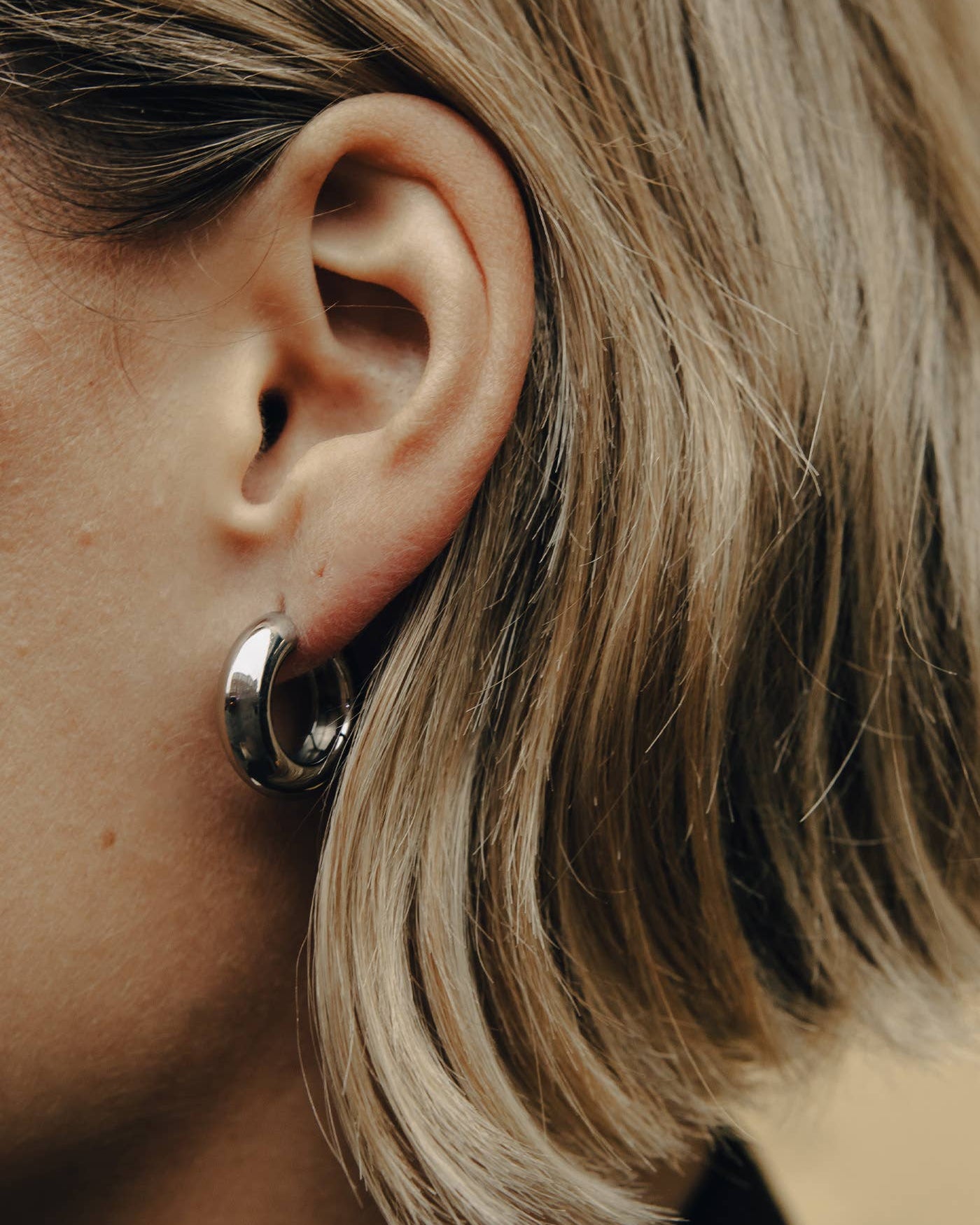 Silver Medium Leverback Bold Hoop Earrings, Waterproof