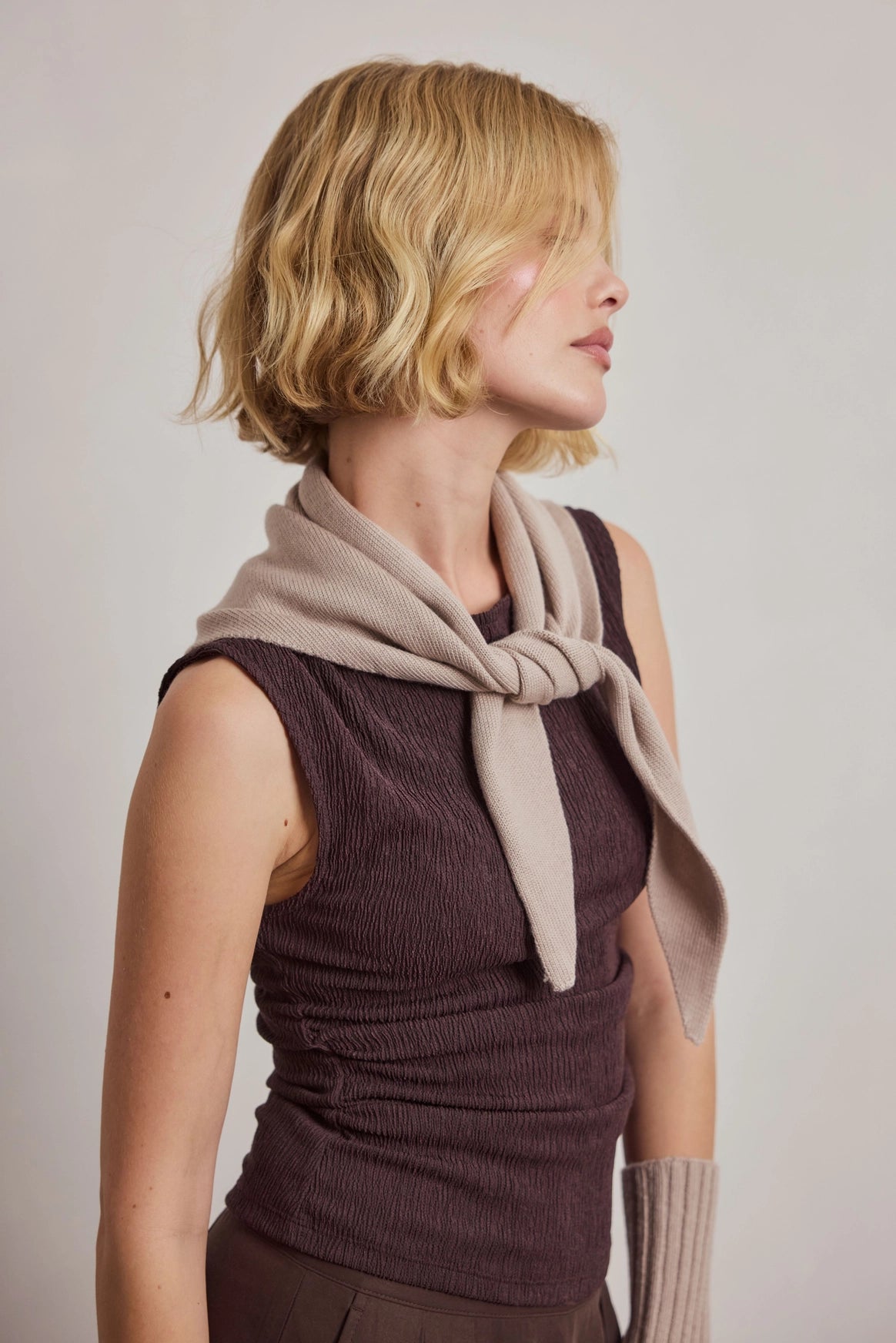 Merino Wool Triangle Scarf - Soft Taupe