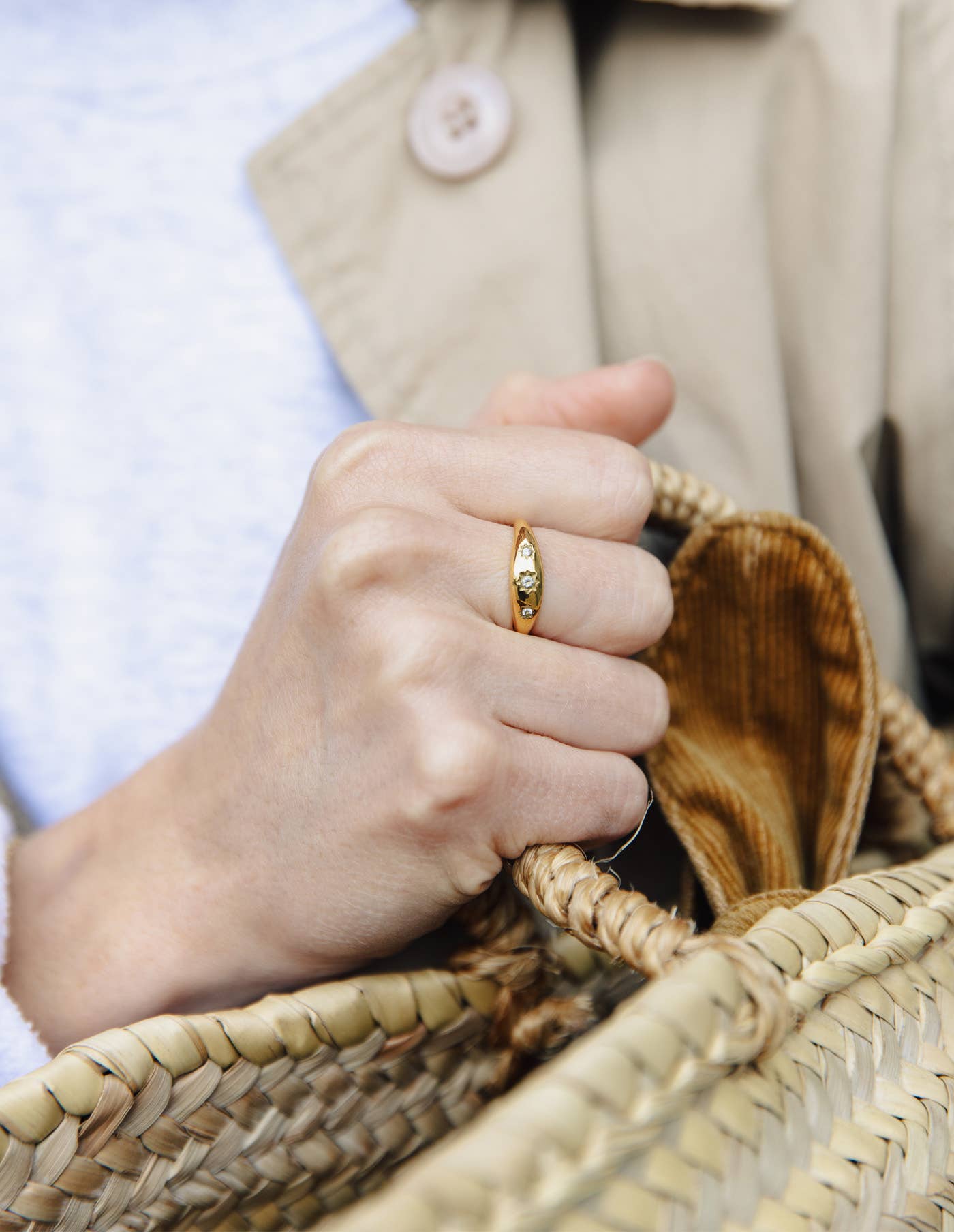 Gold Stone Embossed Band Ring, Waterproof
