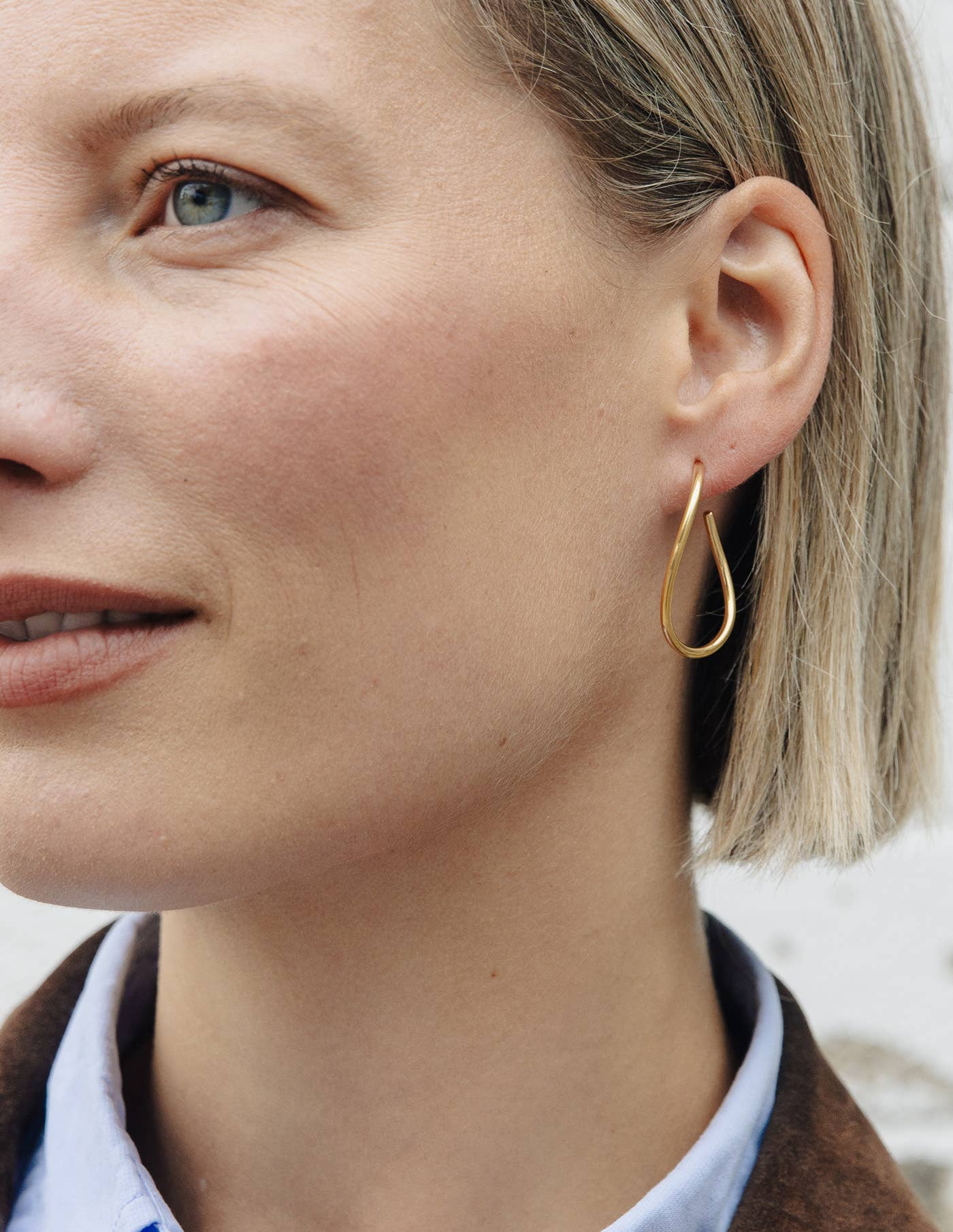 Gold Oval Fluid Hoop Earrings, Waterproof