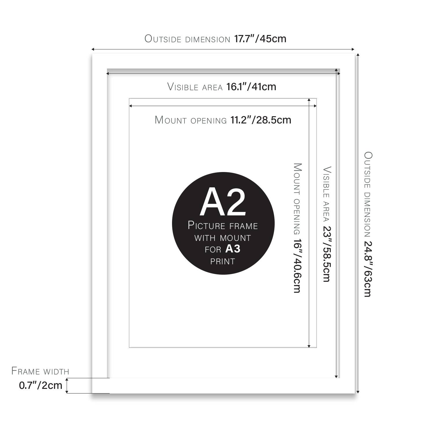 A2 Picture Frame With mount for A3 - White