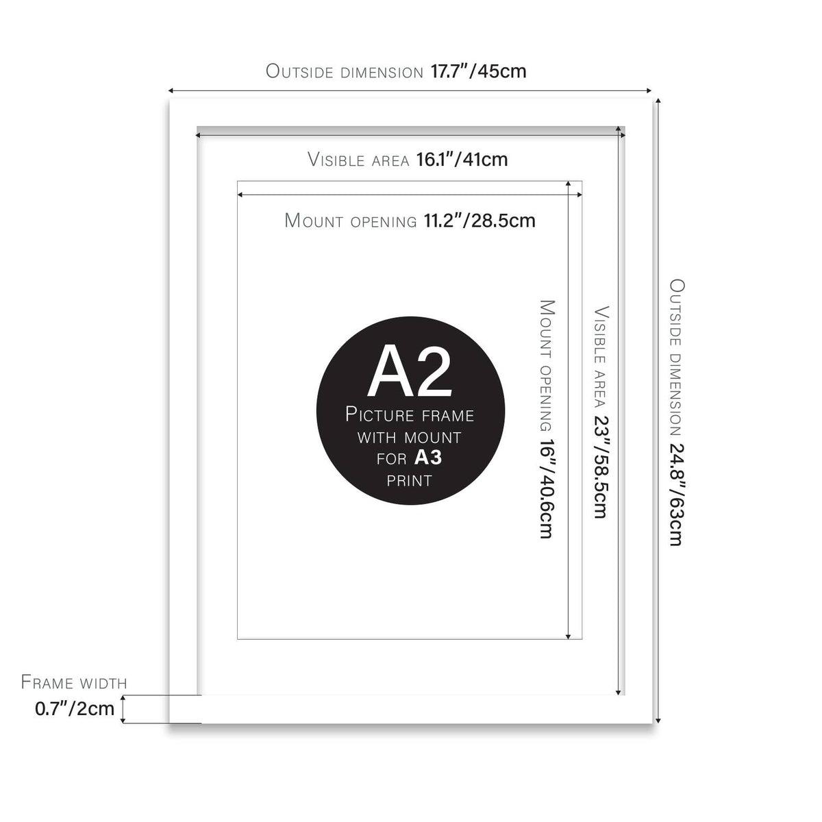 A2 Picture Frame With mount for A3 - White