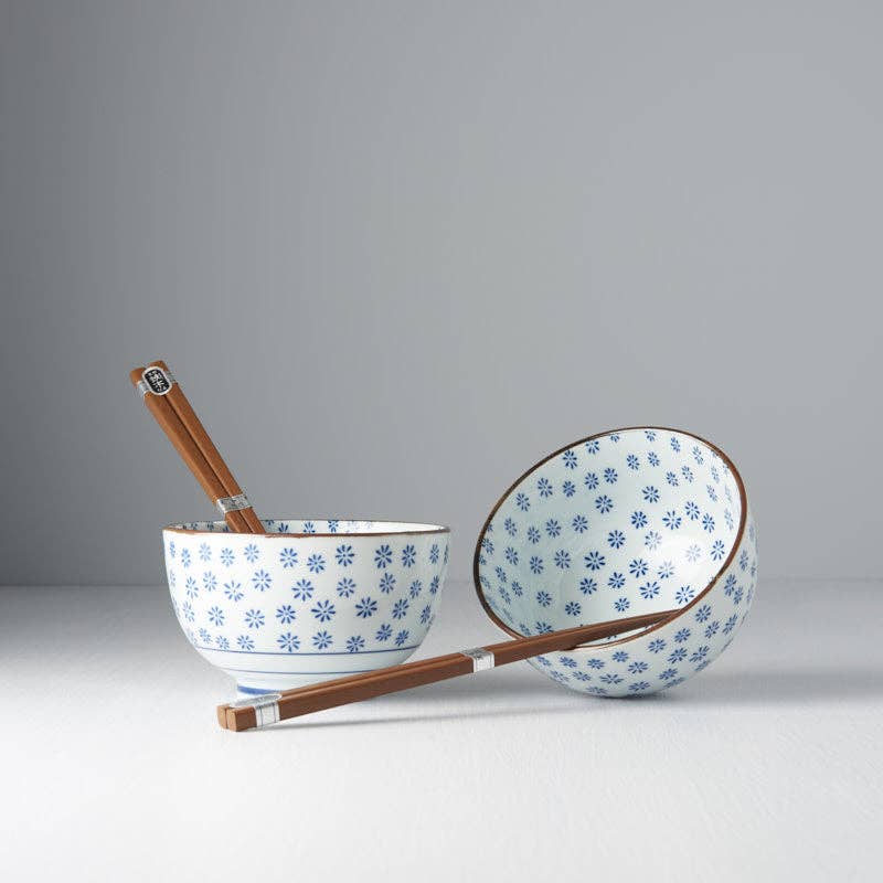 White With Blue Snowflake Bowls - 2 Piece Set
