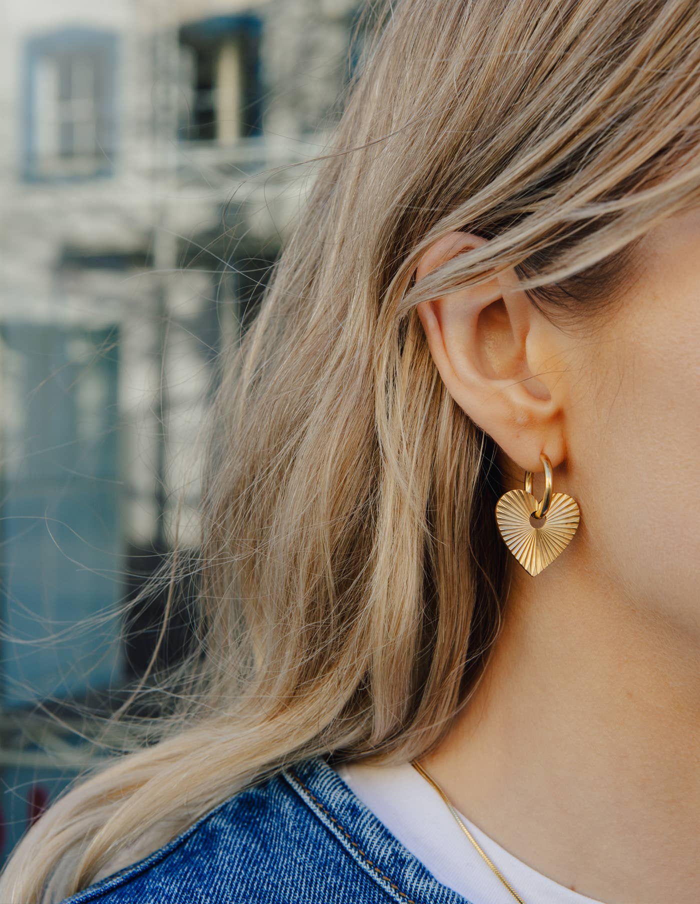 Gold Heart Drop Earrings, Waterproof