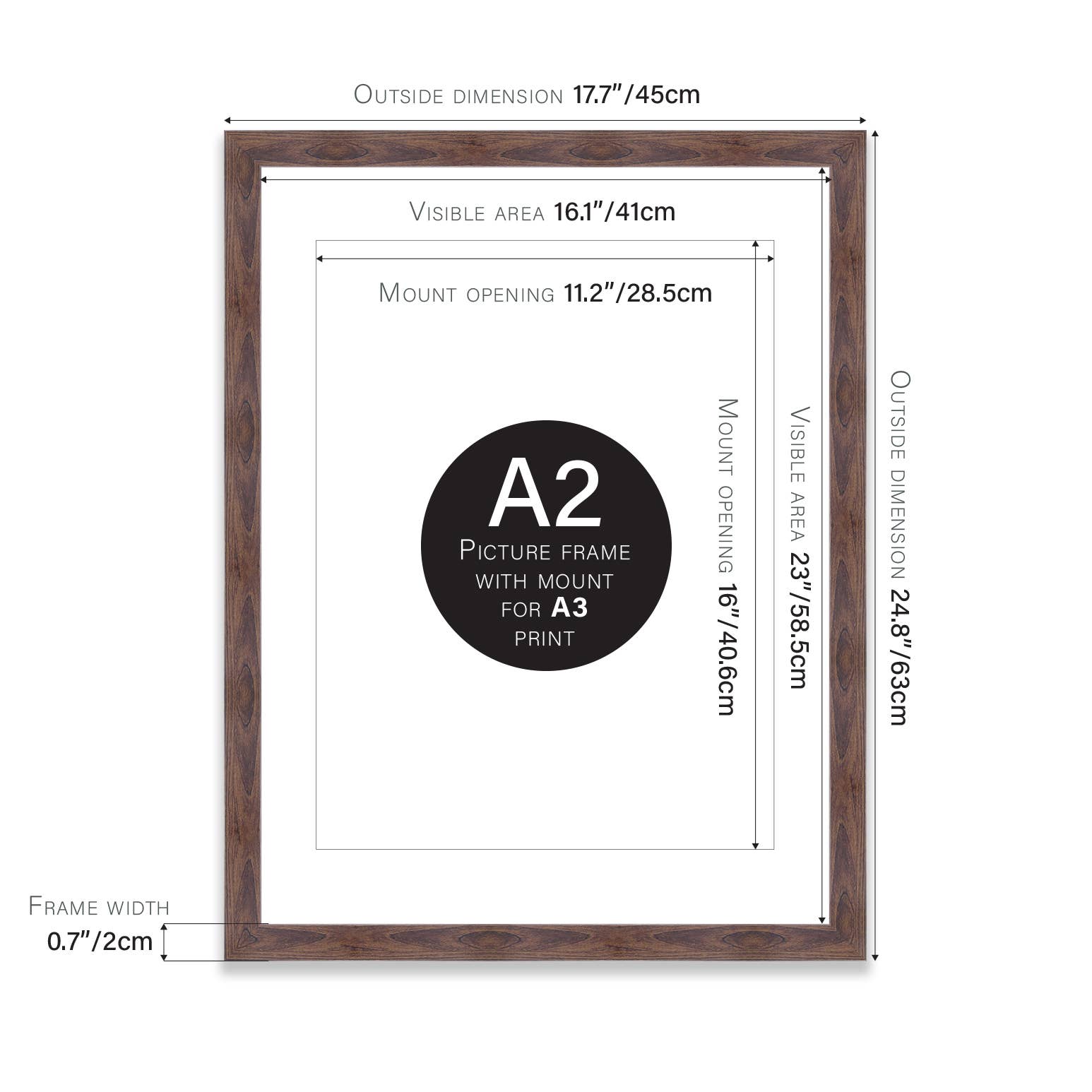 A2 Picture Frame With mount for A3 - Walnut