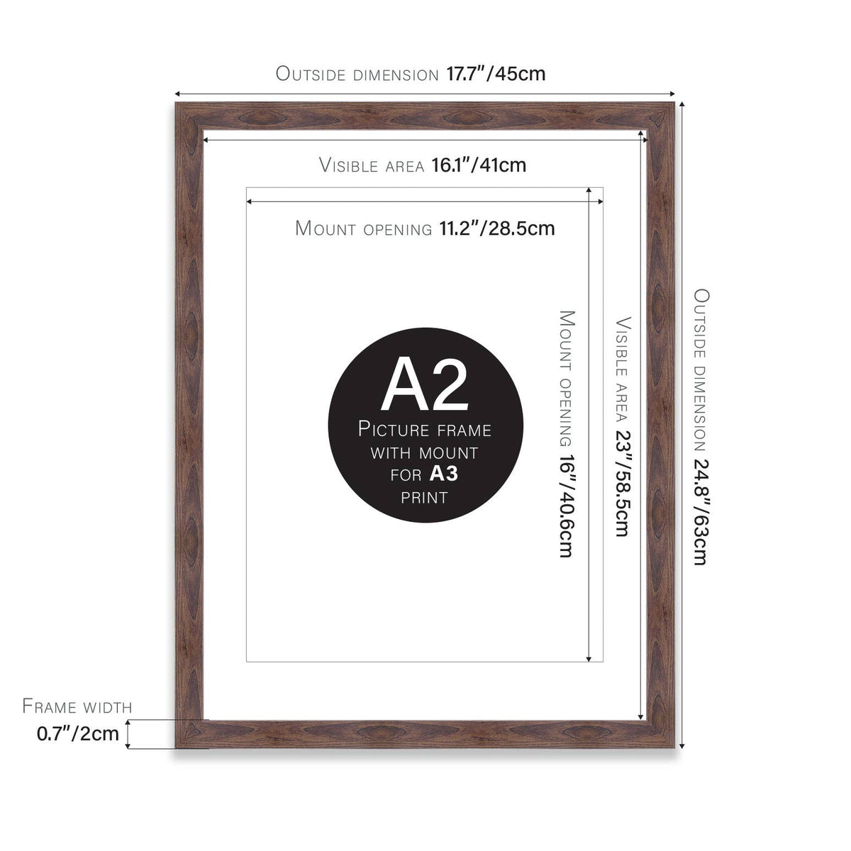 A2 Picture Frame With mount for A3 - Walnut
