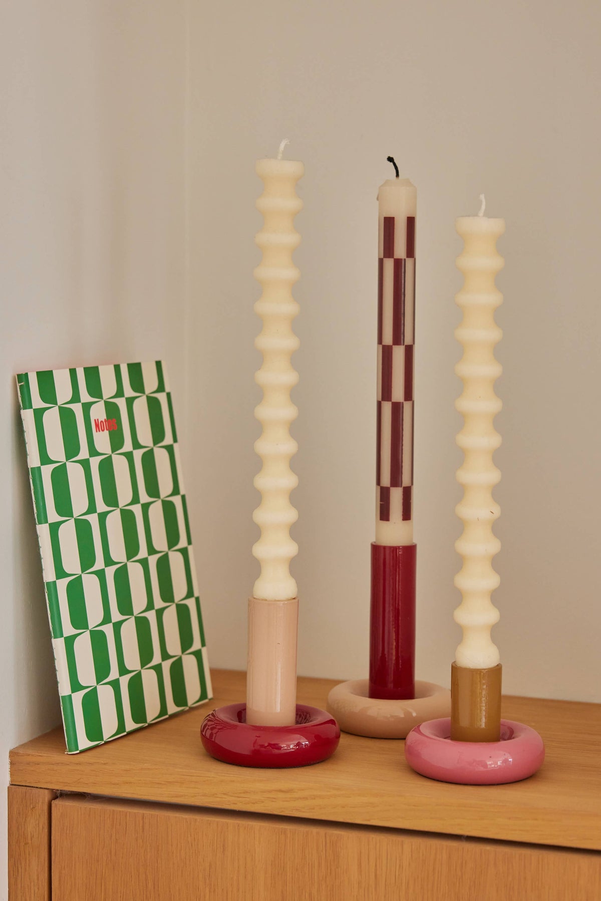 Donut Candle Holder M - Sand/Bordeaux