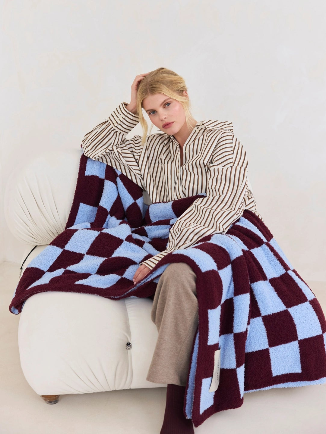 The Teddy Throw - 100% Recycled - Blue Check