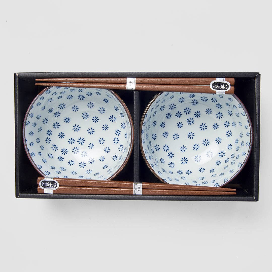 White With Blue Snowflake Bowls - 2 Piece Set
