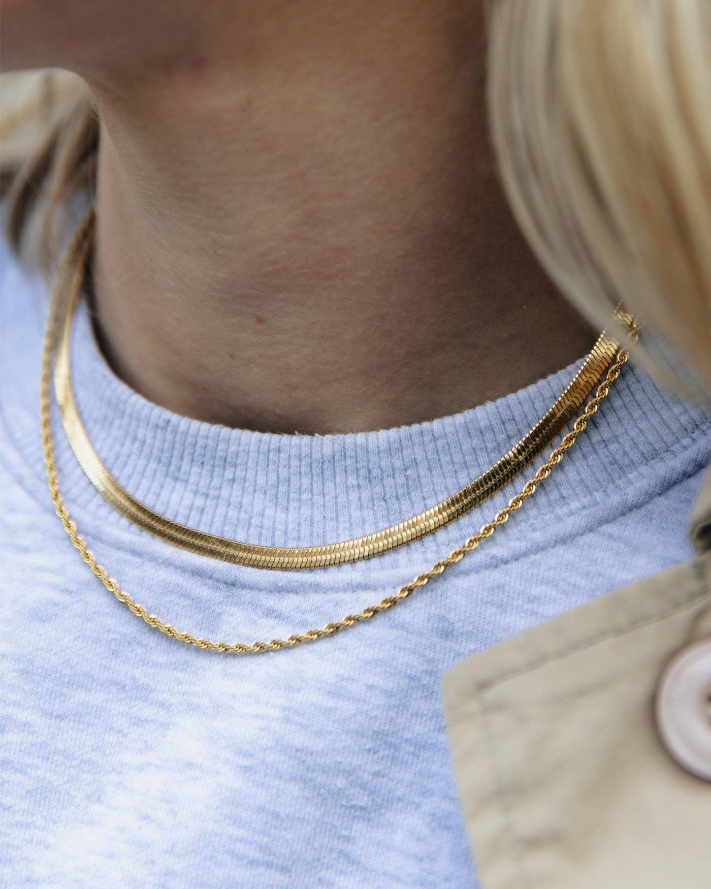 Gold Double Layer Feature Necklace, Waterproof