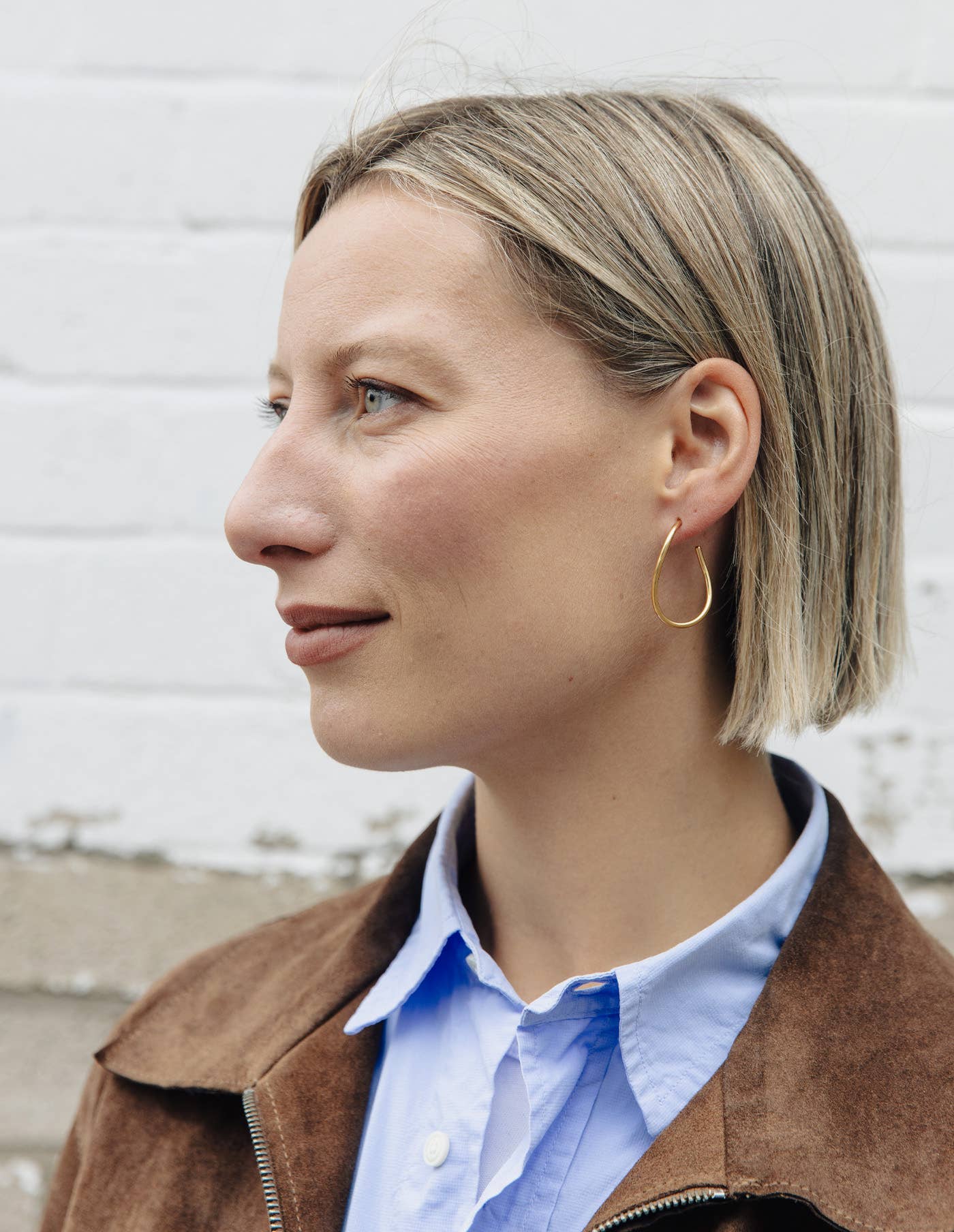 Gold Oval Fluid Hoop Earrings, Waterproof