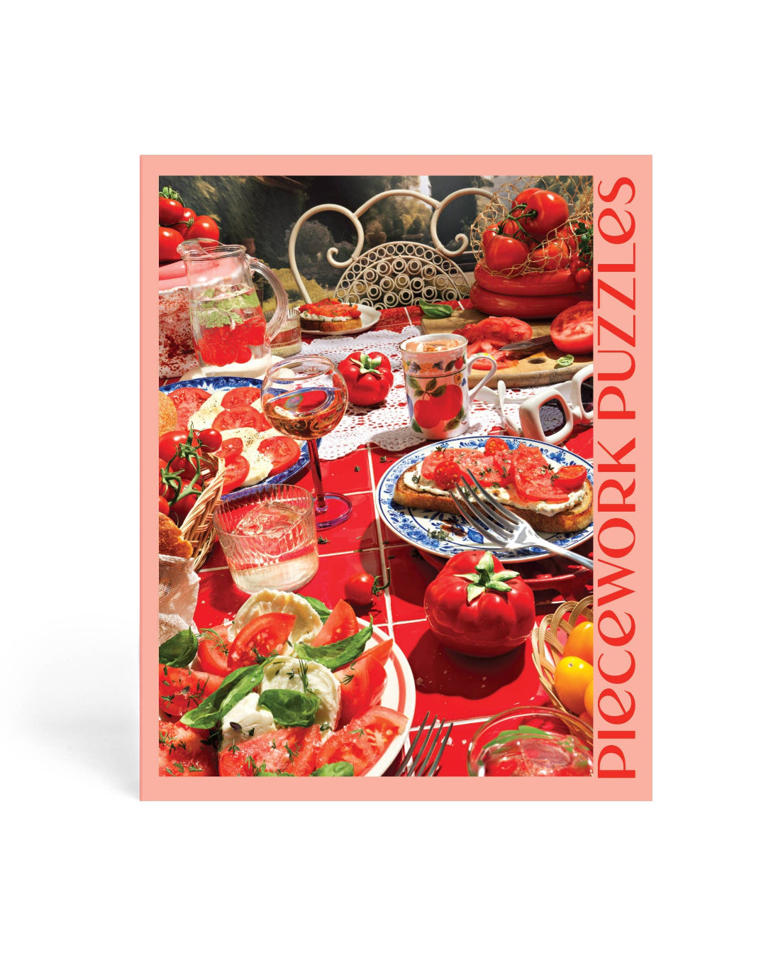 Puzzle box with a scenic arrangement of food and drinks on a table.
