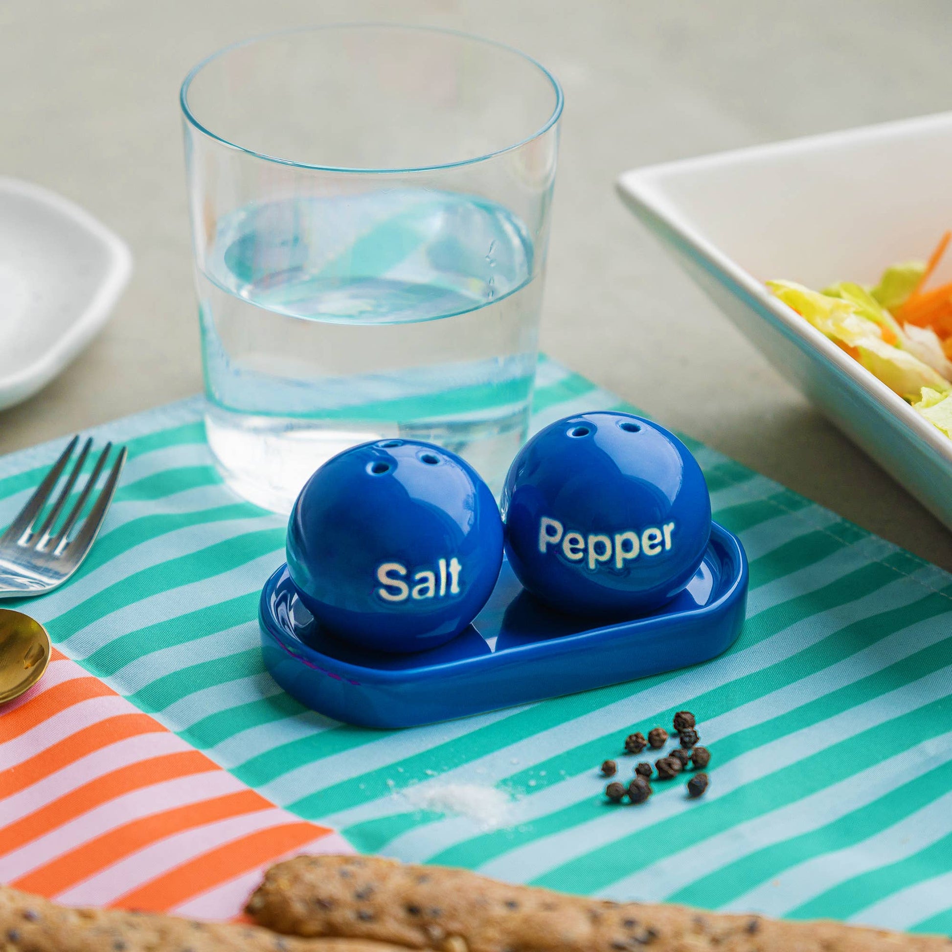 Blue Salt & Pepper Set on Tray