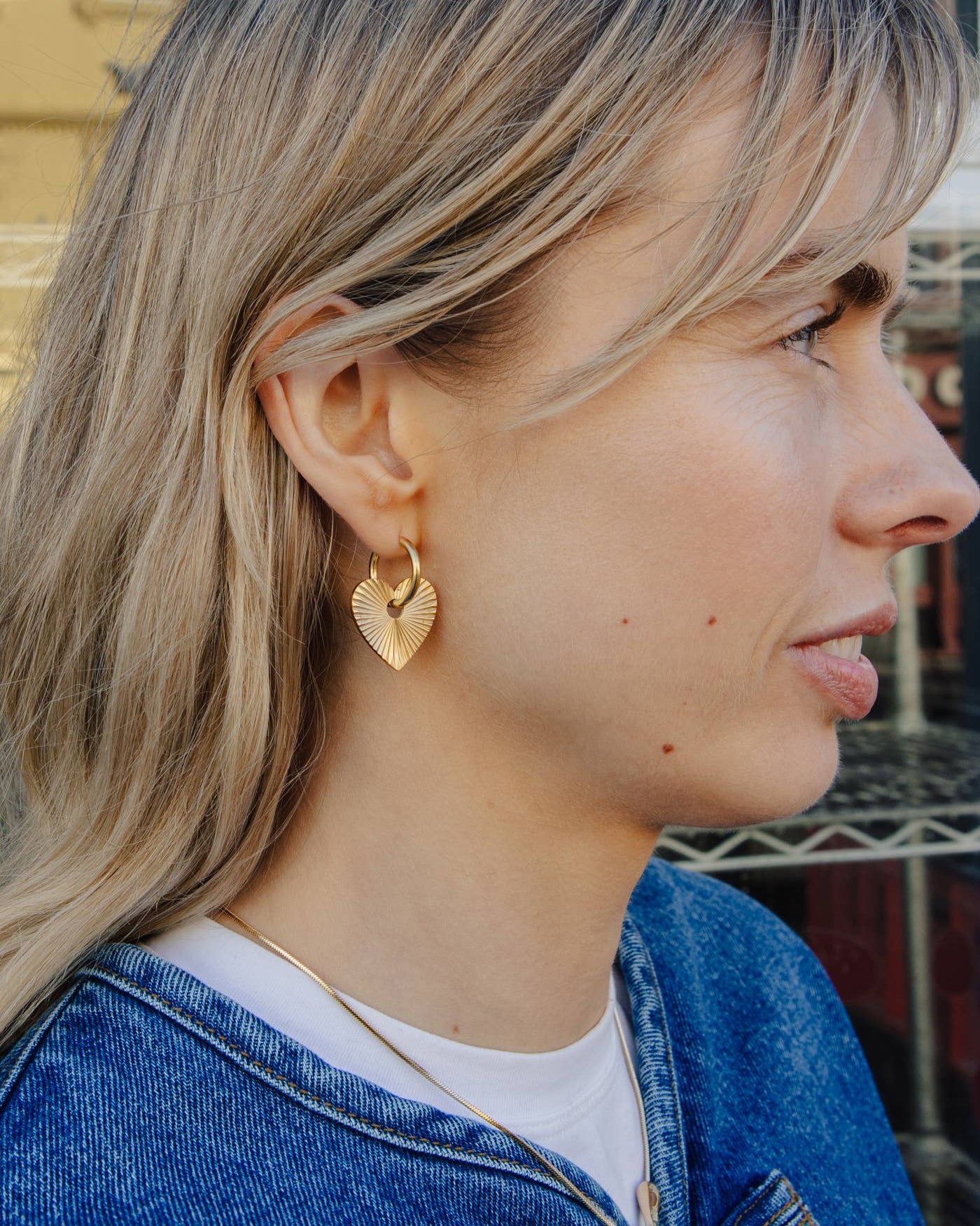 Gold Heart Drop Earrings, Waterproof