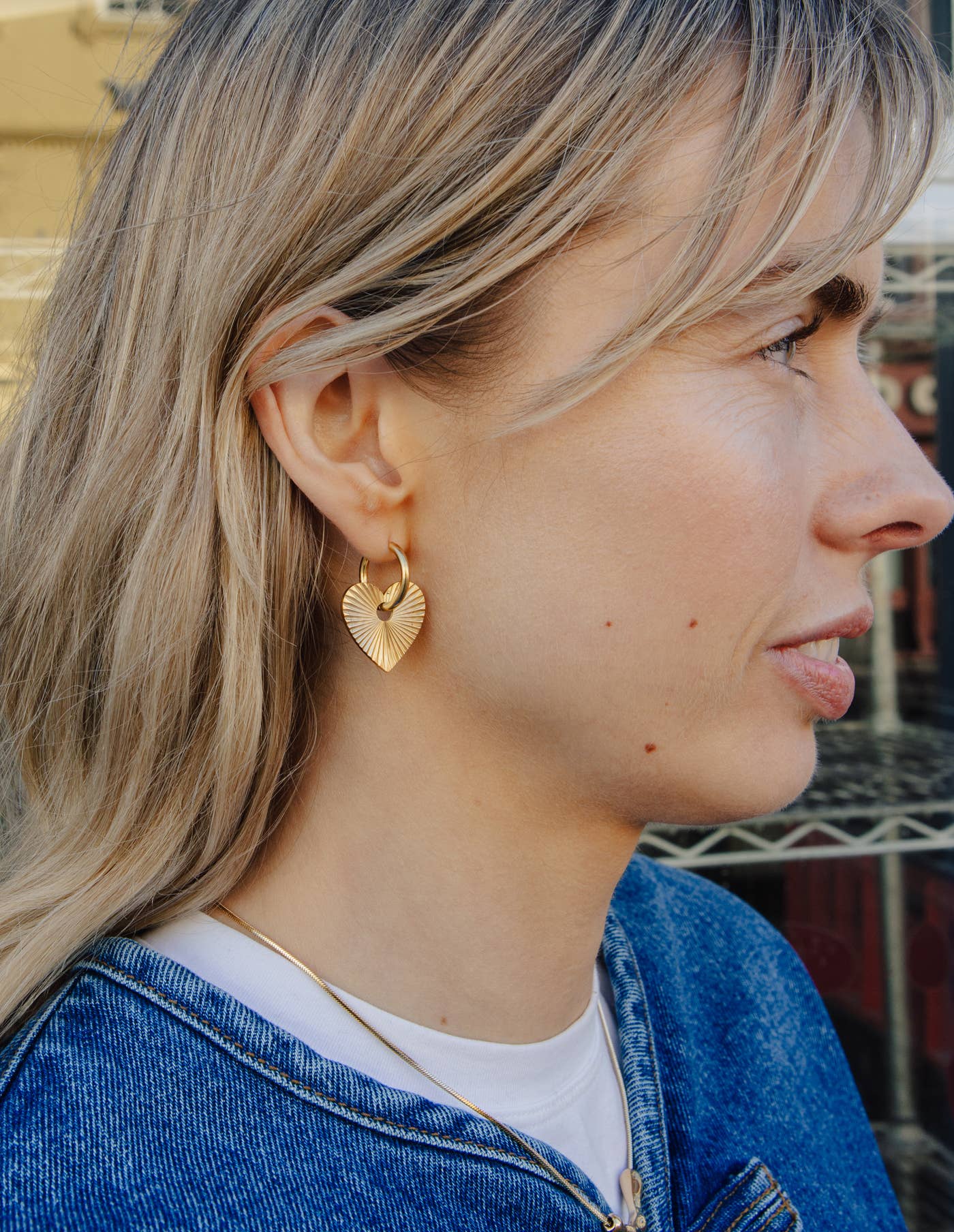 Gold Heart Drop Earrings, Waterproof