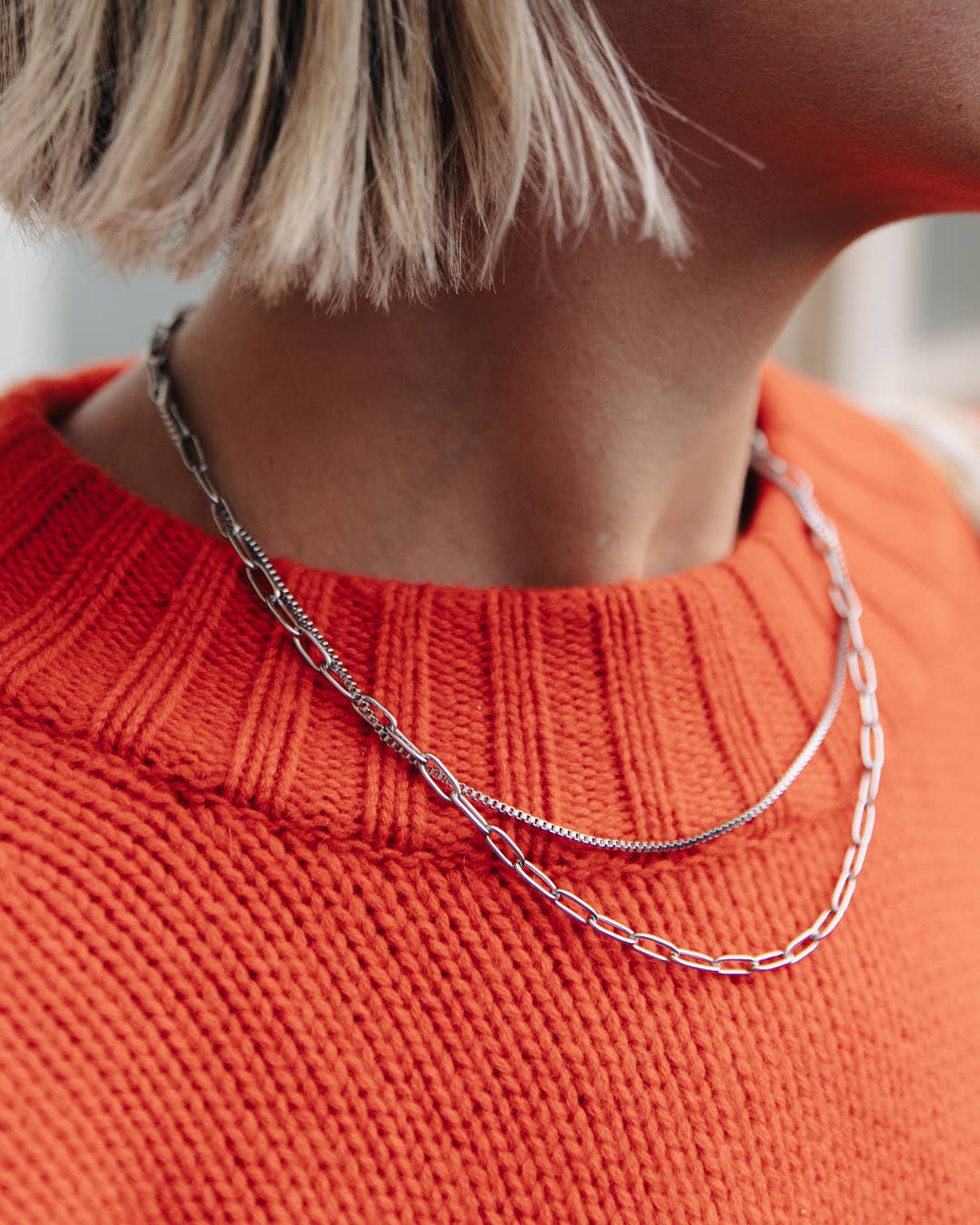 Silver Double Layer Feature Necklace - Waterproof