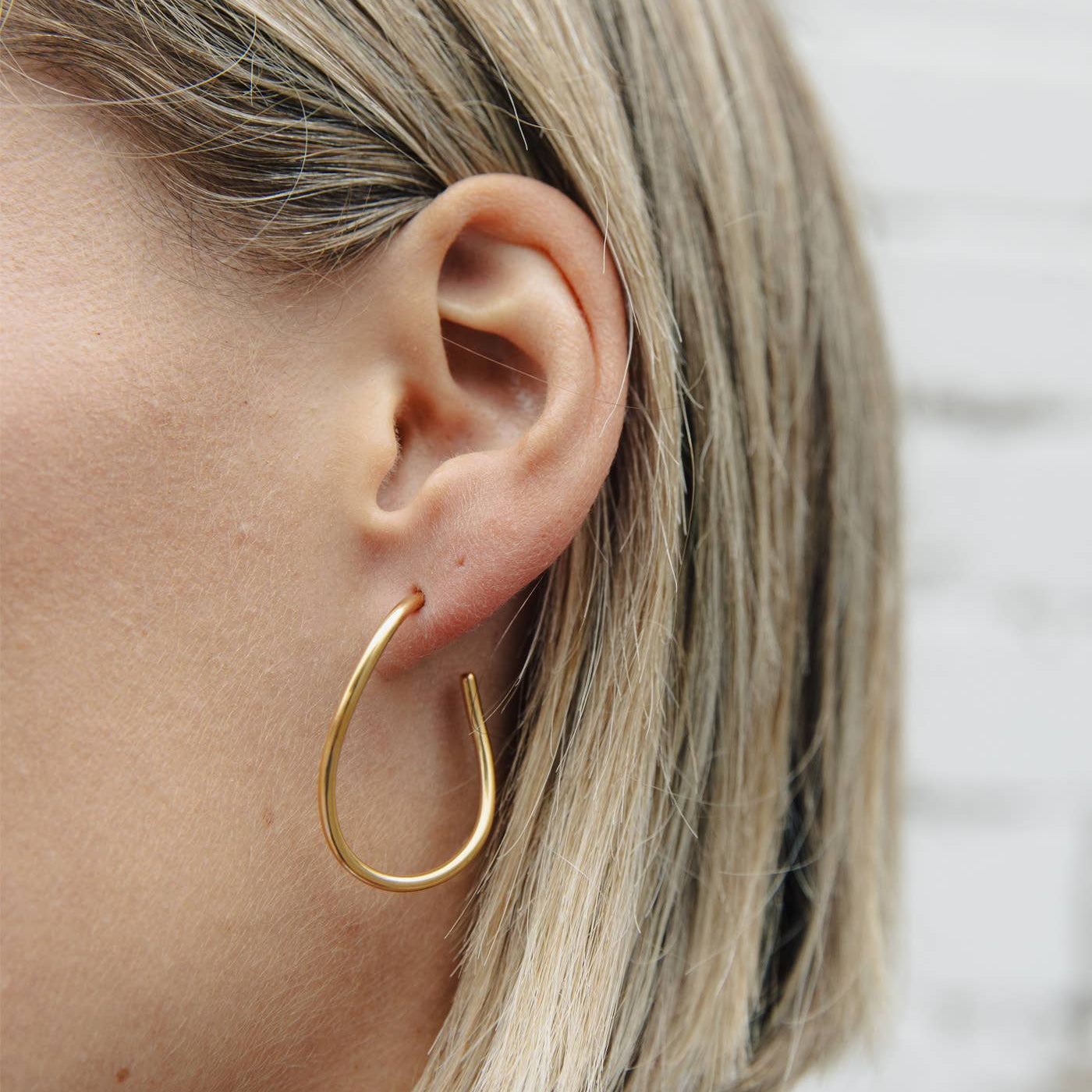 Gold Oval Fluid Hoop Earrings, Waterproof