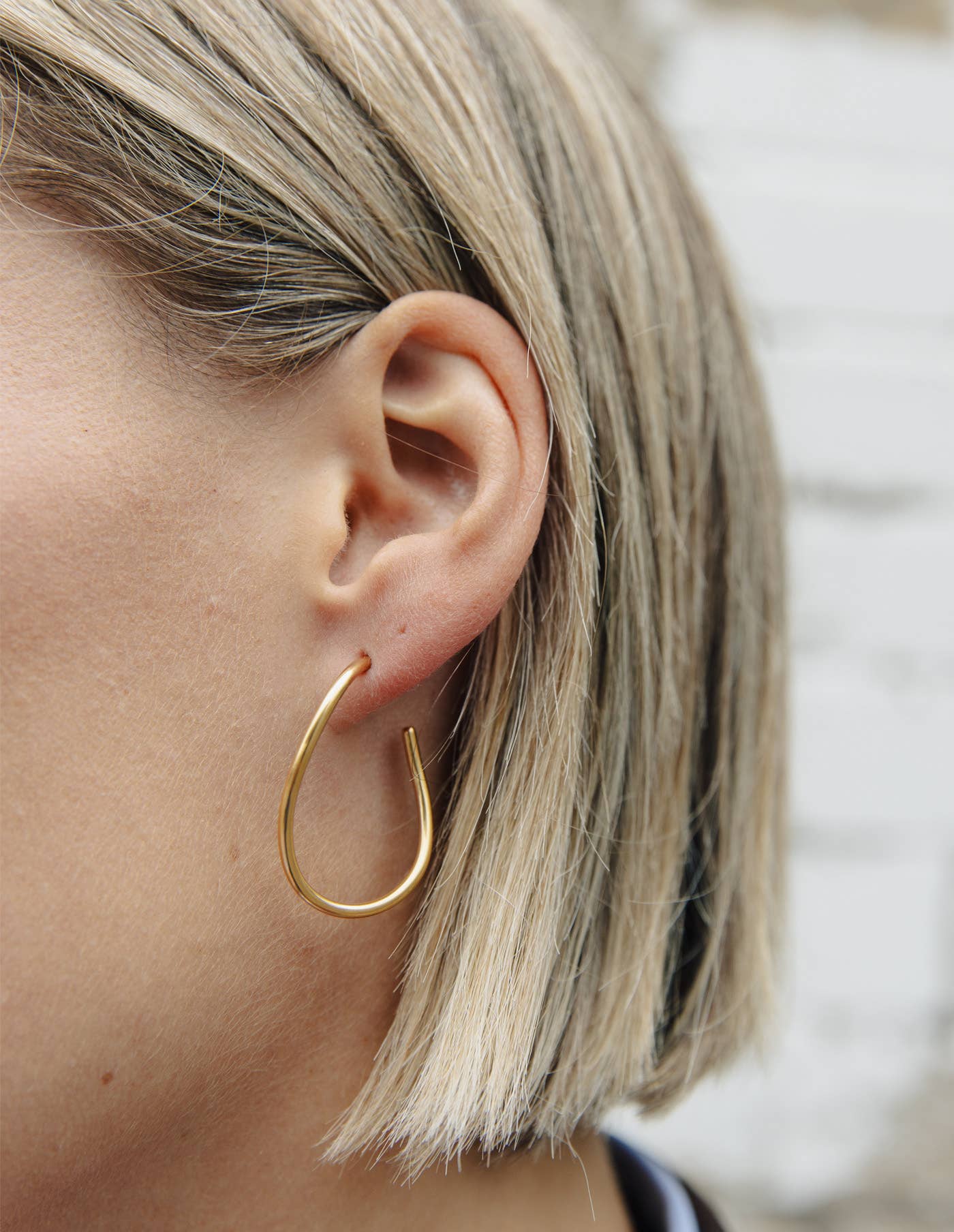 Gold Oval Fluid Hoop Earrings, Waterproof