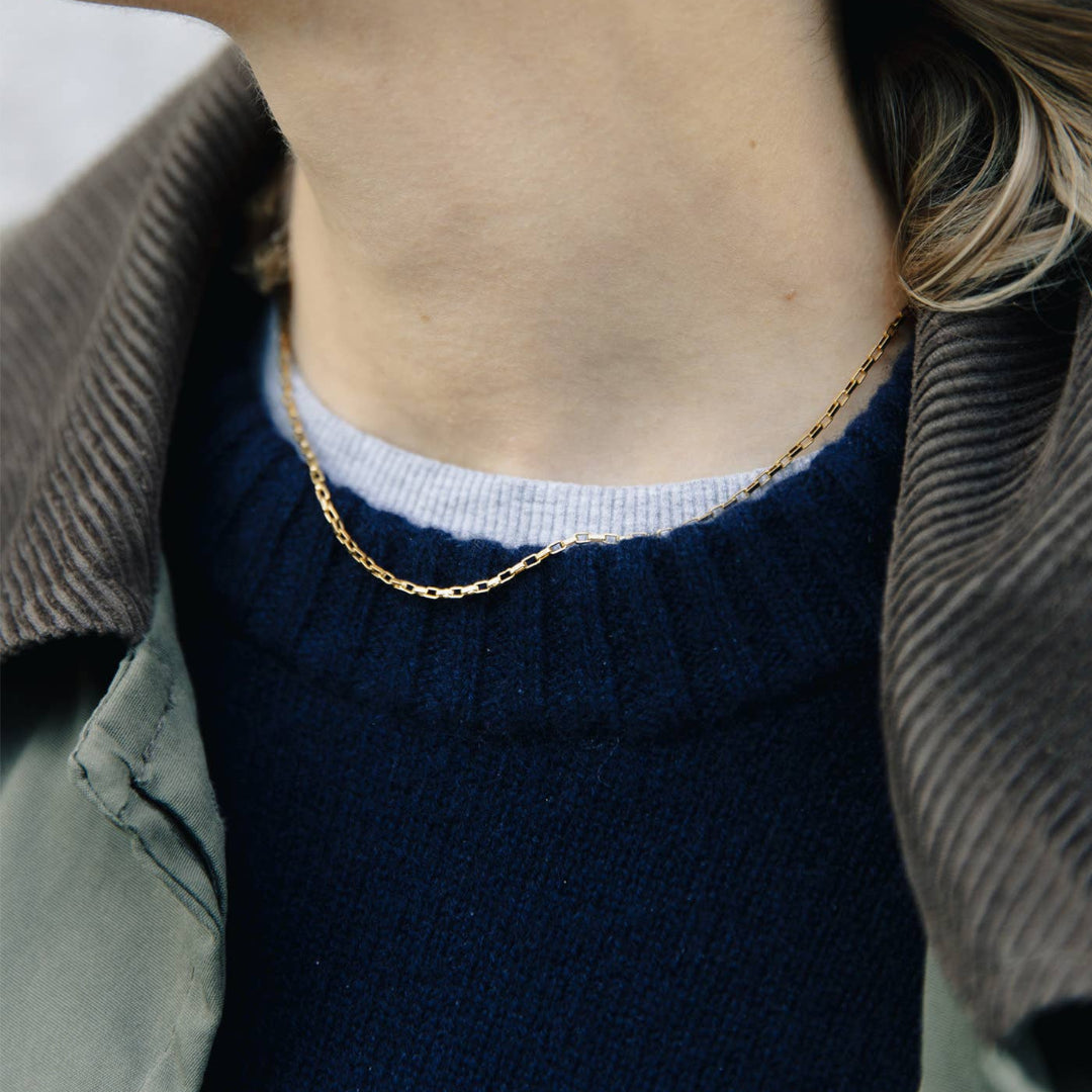 Gold Box Link Chain Necklace, Waterproof