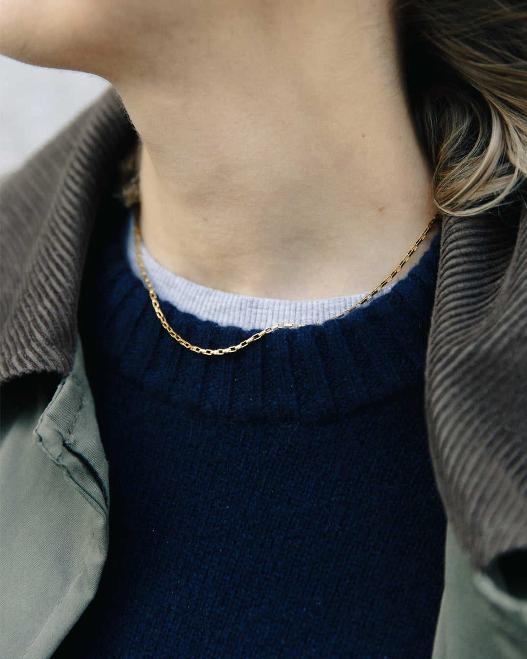 Gold Box Link Chain Necklace, Waterproof