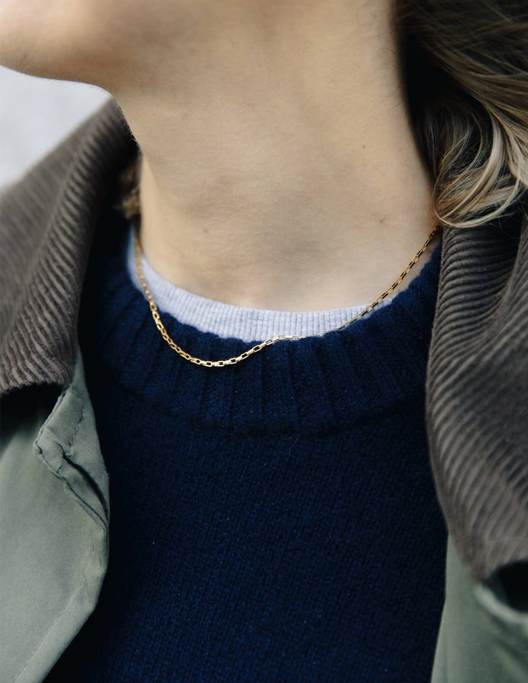 Gold Box Link Chain Necklace, Waterproof