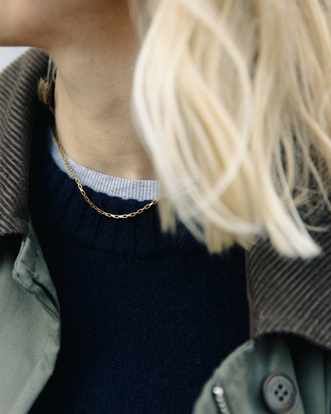 Gold Box Link Chain Necklace, Waterproof