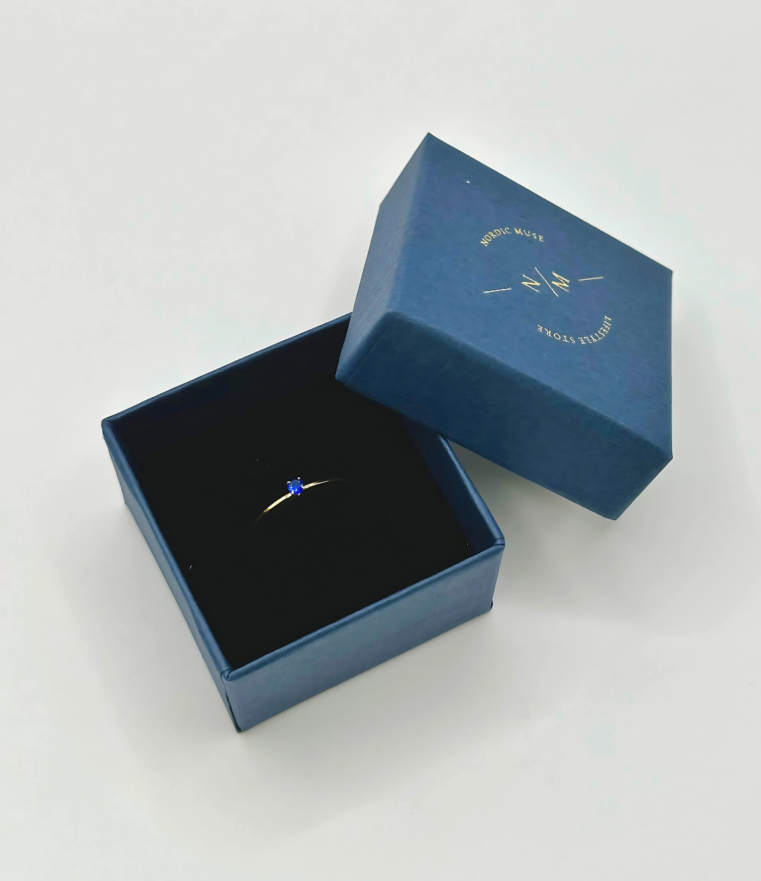 Gold Dainty Blue Gemstone Ring, Waterproof