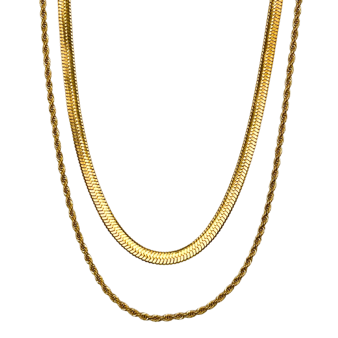Gold Double Layer Feature Necklace, Waterproof