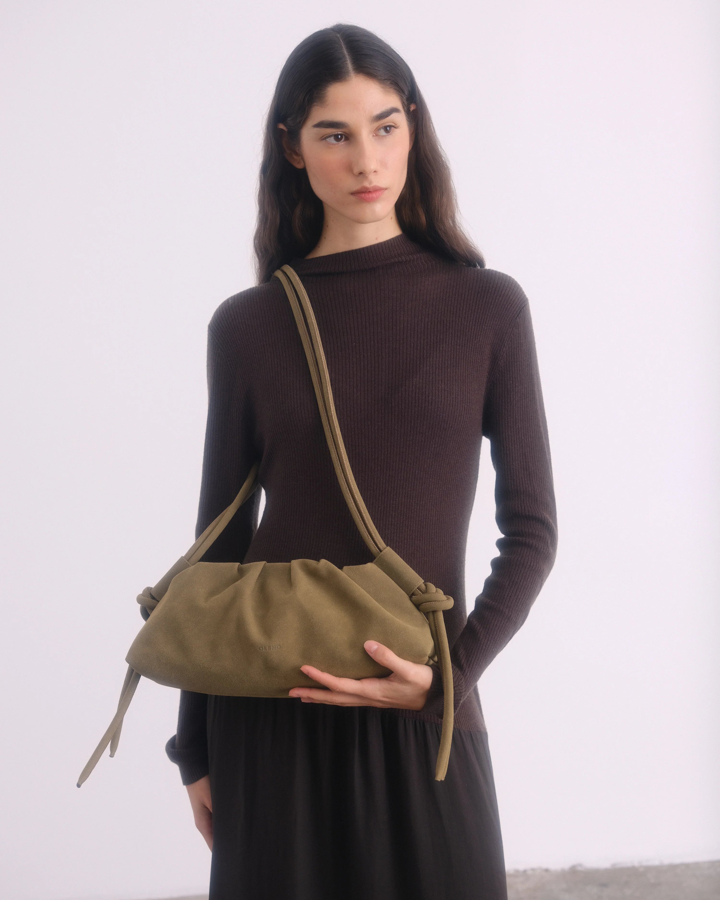 Dumpling Bag - Khaki Suede