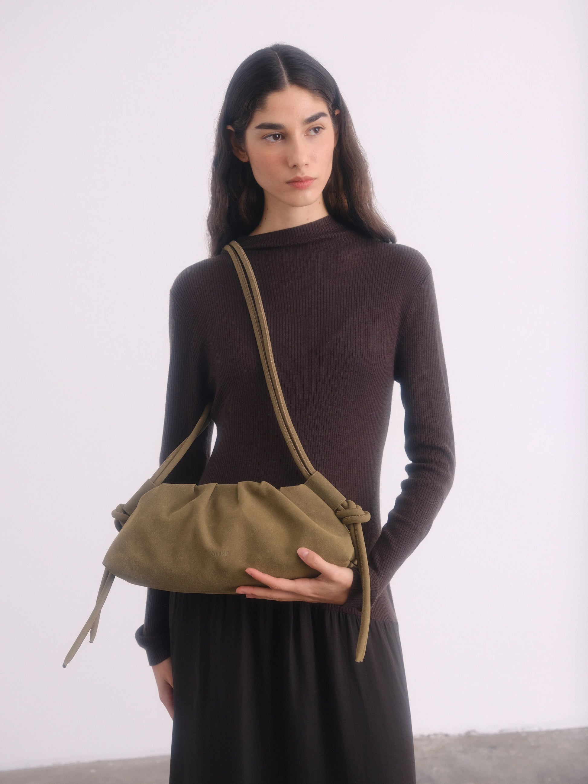 Dumpling Bag - Khaki Suede