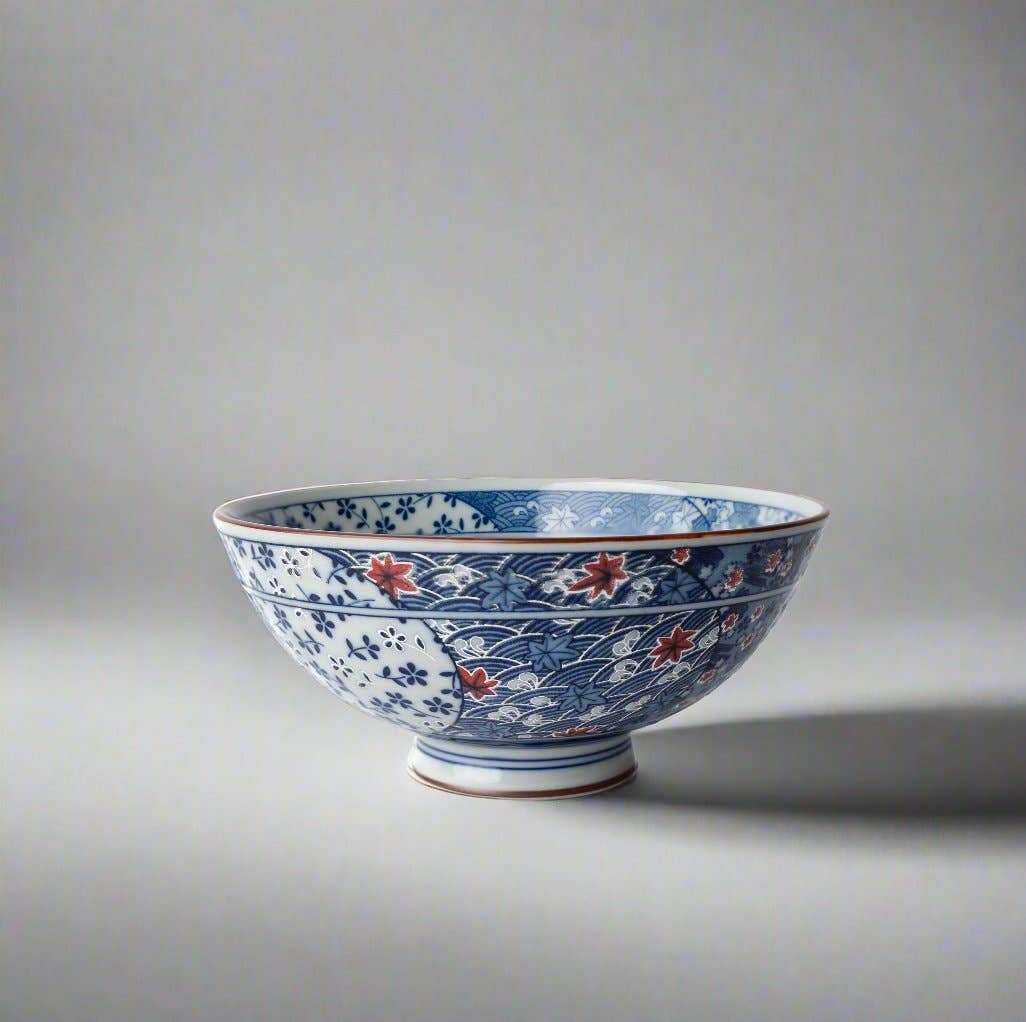 Rice Bowl Small Red Floral Design, 14cm