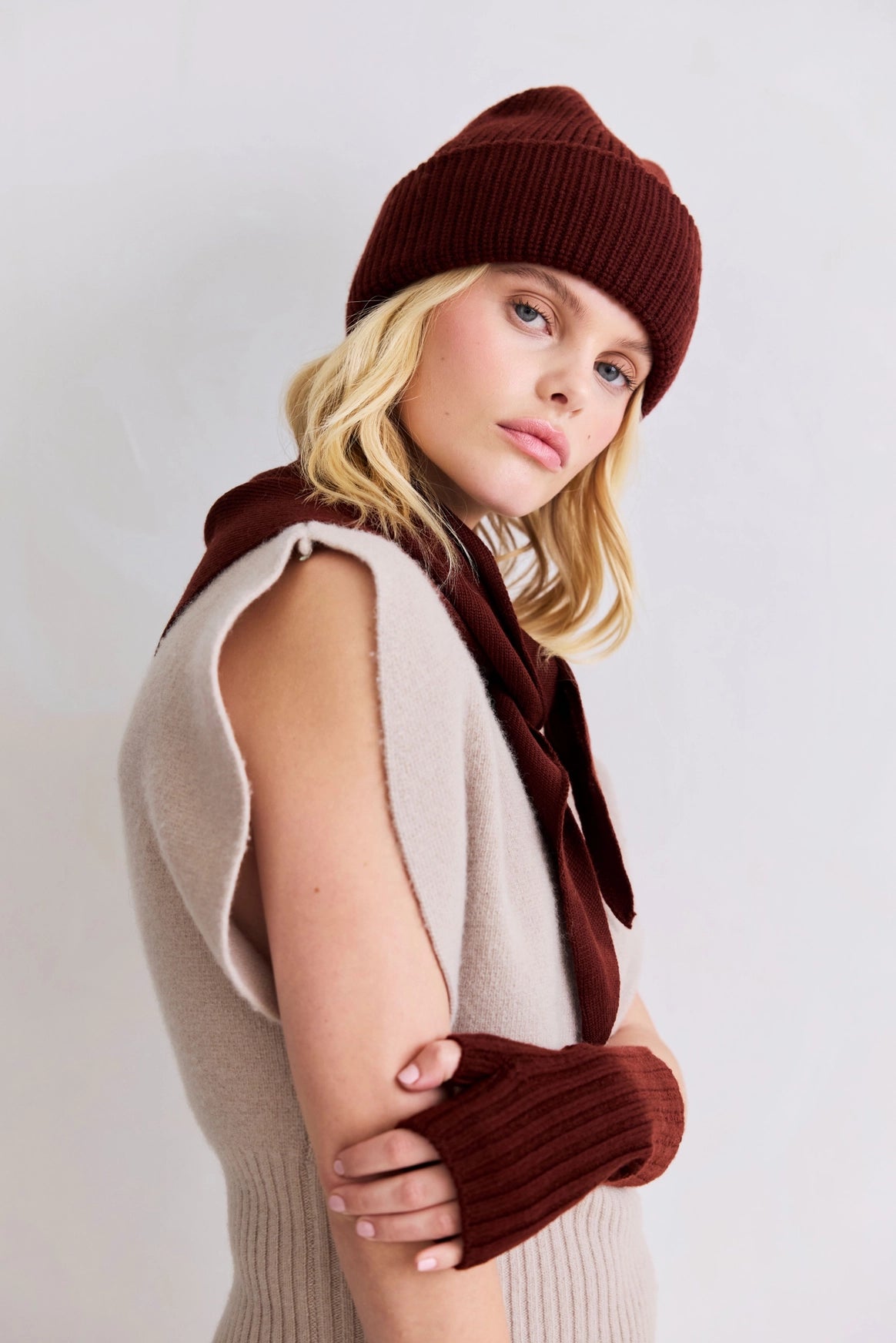 Merino Wool Triangle Scarf - Dark Walnut Brown
