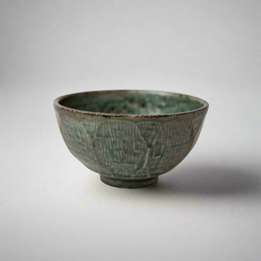 Etched Angled Jade Medium Bowl, 17cm