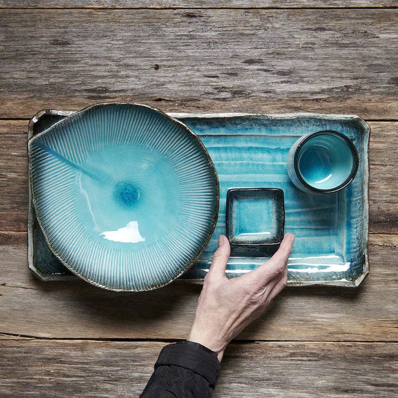 Sky Blue Ridged Plate, 16cm