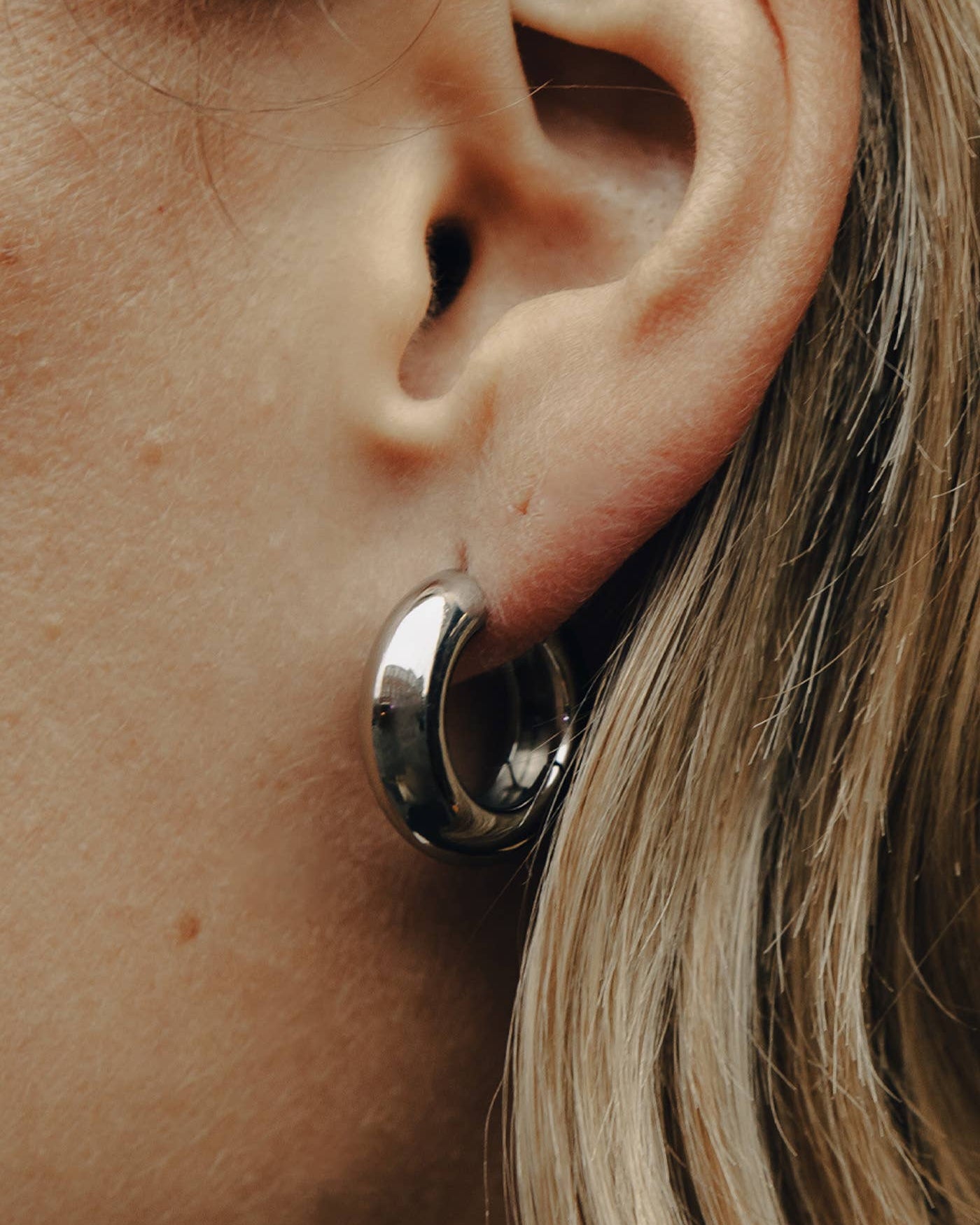 Silver Medium Leverback Bold Hoop Earrings, Waterproof