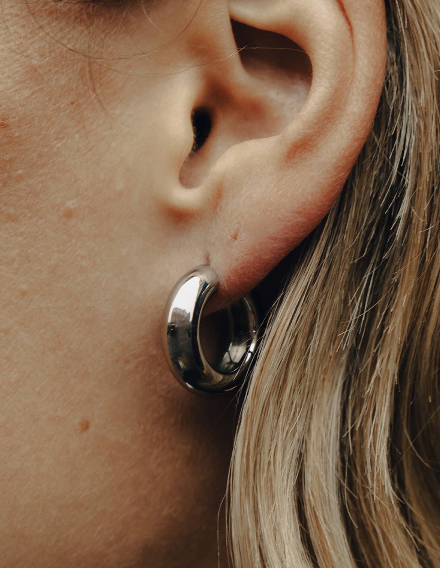 Silver Medium Leverback Bold Hoop Earrings, Waterproof