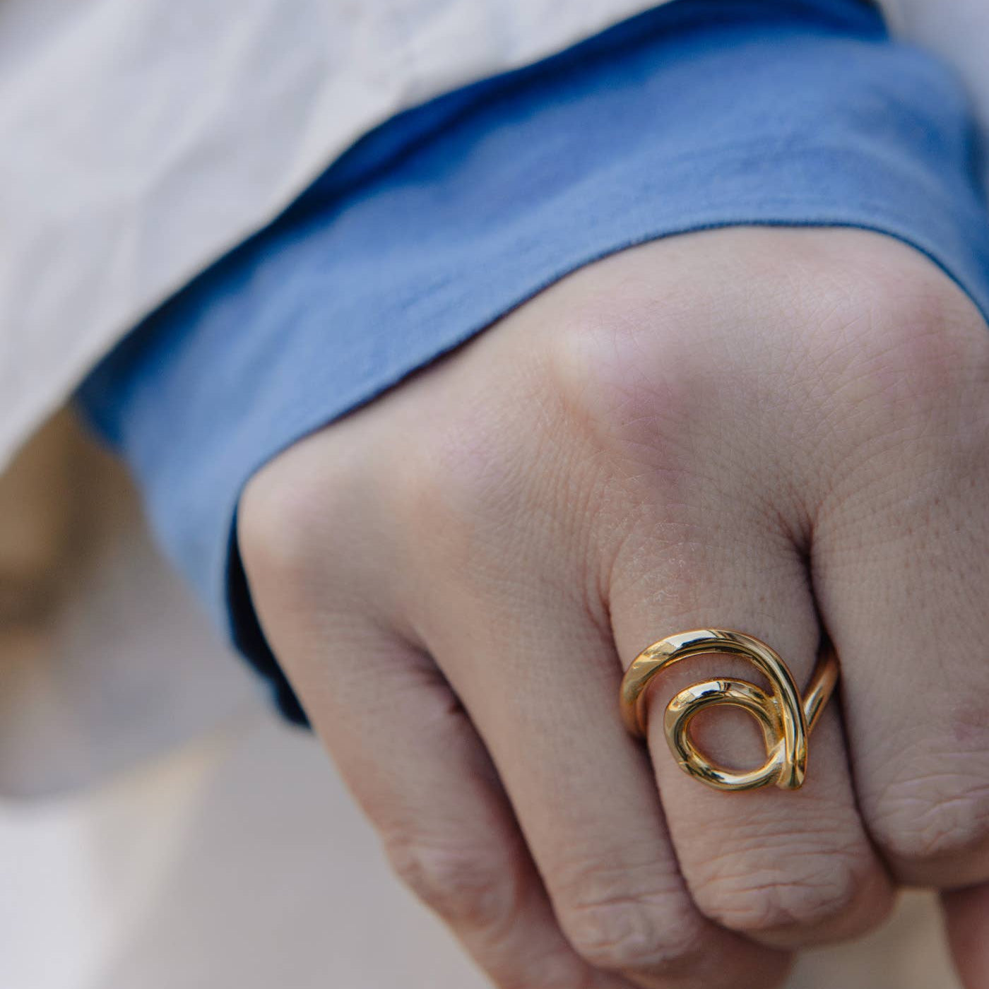 Gold Spiral Swirl Ring, Waterproof