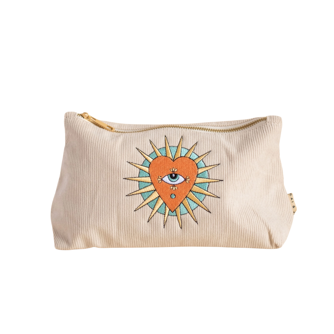 Medium Corduroy Pouch in Stone