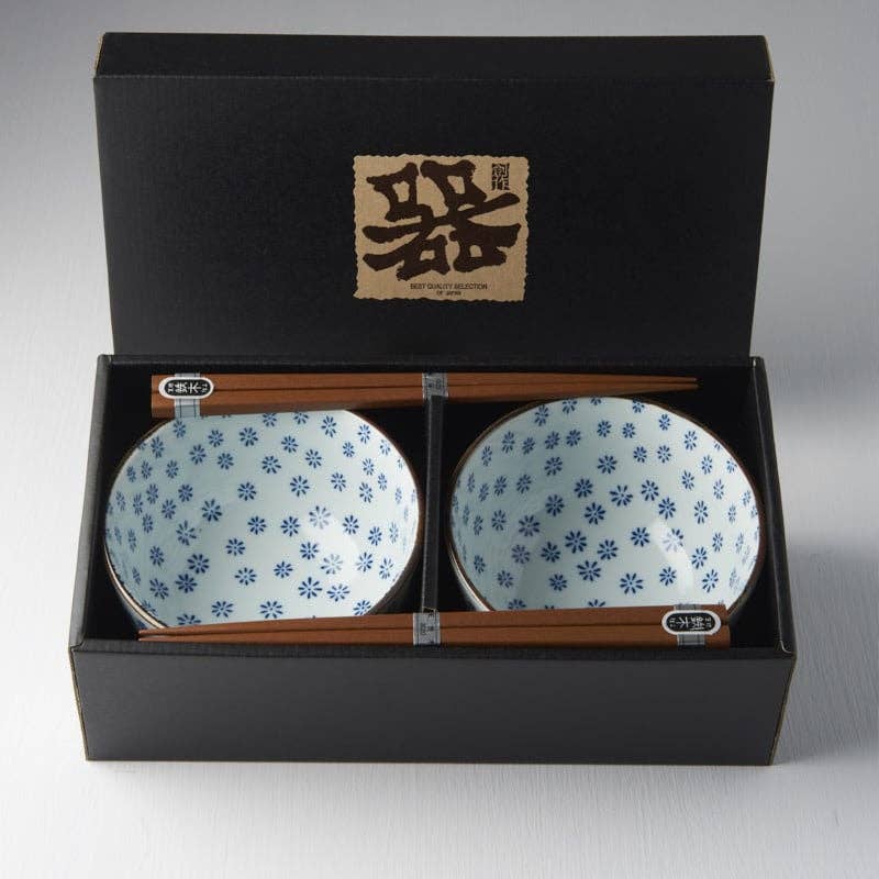 White With Blue Snowflake Bowls - 2 Piece Set