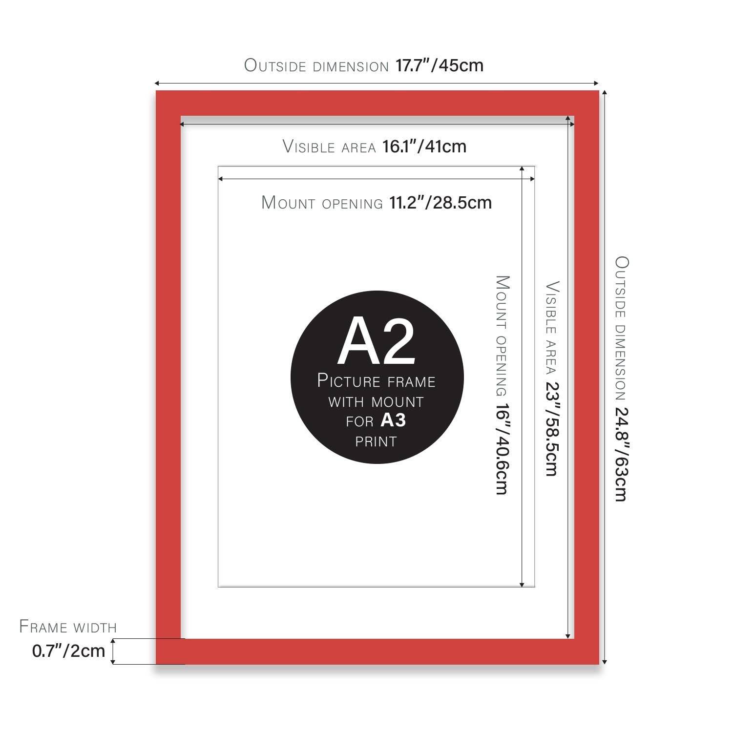 A2 Picture Frame With mount for A3 - Red