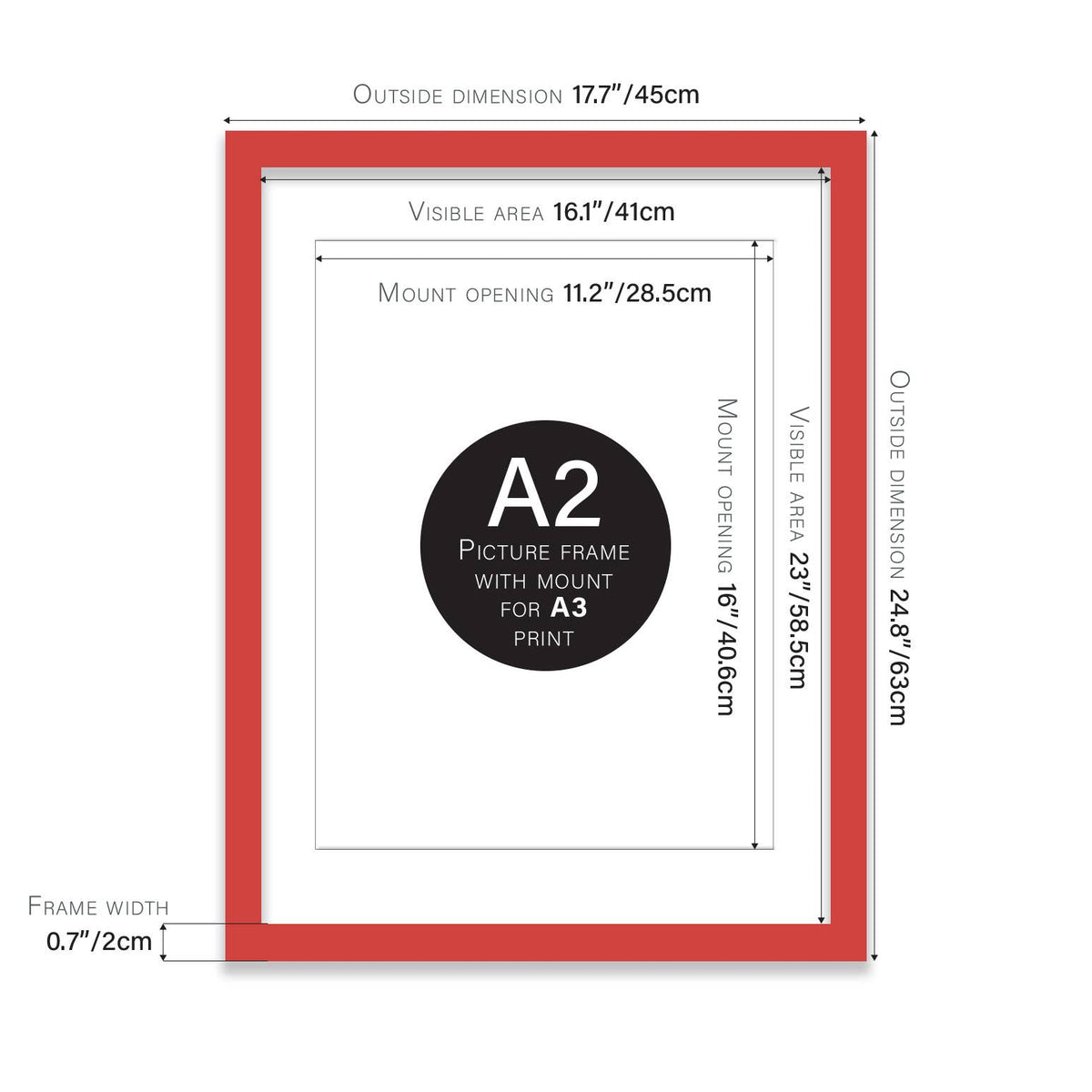 A2 Picture Frame With mount for A3 - Red